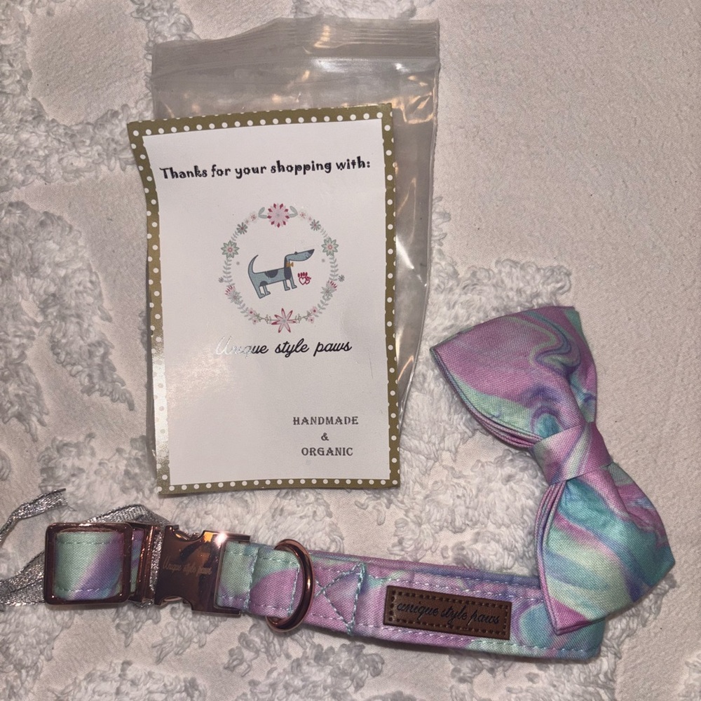 Unique Style Paws Dog Collar & Bow Tie Metal Buckle Sz Small Boy/Girl NEW w Tag